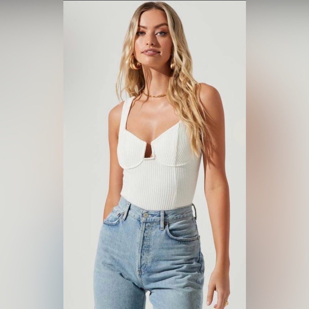 ASTR The Label White Ribbed Bustier Bodysuit Size XL